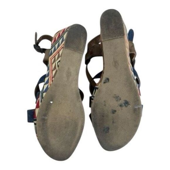 Levi’s Heels Women Size 8 Slingback Platform Blue Canvas Wedge Bohemian Open Toe - Picture 11 of 13